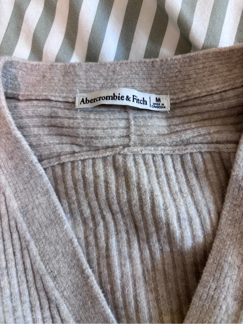 Abercrombie & Fitch Beige Ribbed Maxi Button-Front Duster